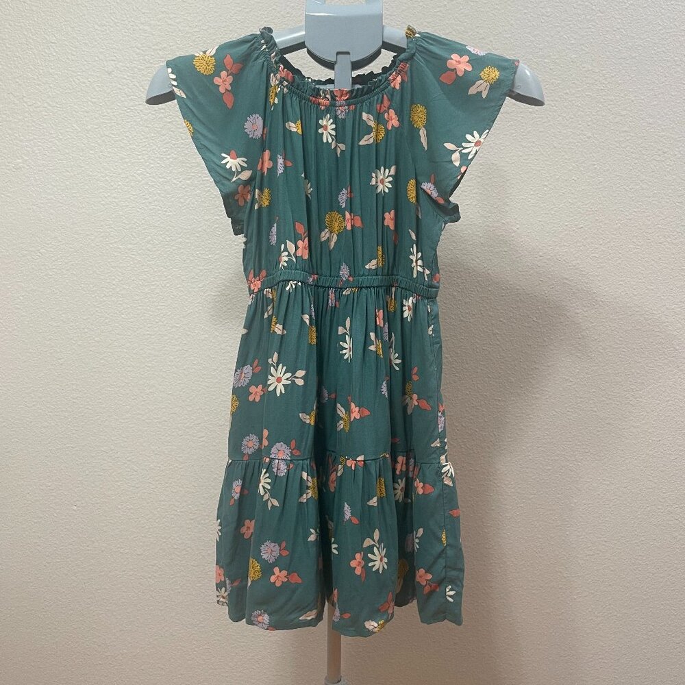 Green Flower Pattern Dress Girls Size 7/8